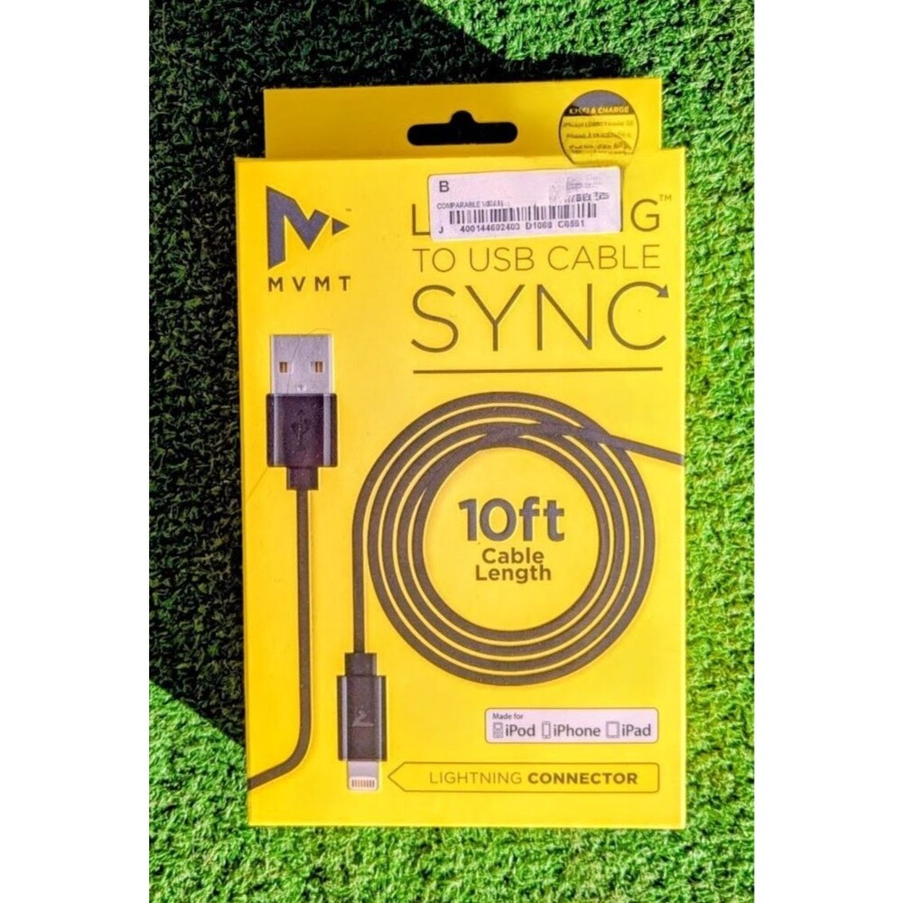MVMT to 8-Pin USB-A Sync/Transfer/Charge 10ft iPod/iPhone/iPad Black Cable NIB